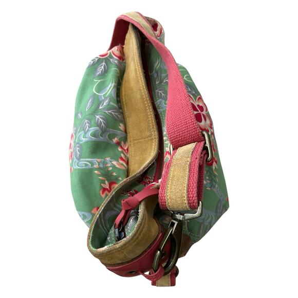 LUCKY BRAND Floral Blossom Green Canvas Suede purse tote bag boho Large VTG Y2k - Picture 10 of 11
